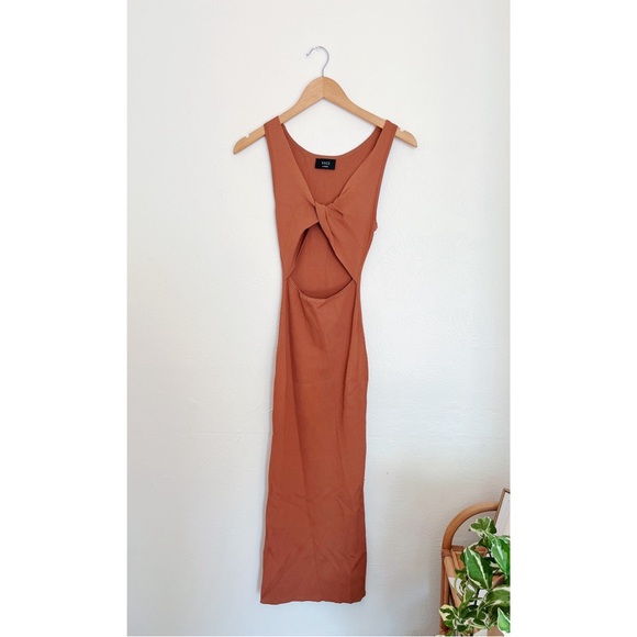 VICI Cutout Twist Front Ribbed Midi Dress – Rust / Terracotta – Size Large - Picture 2 of 5